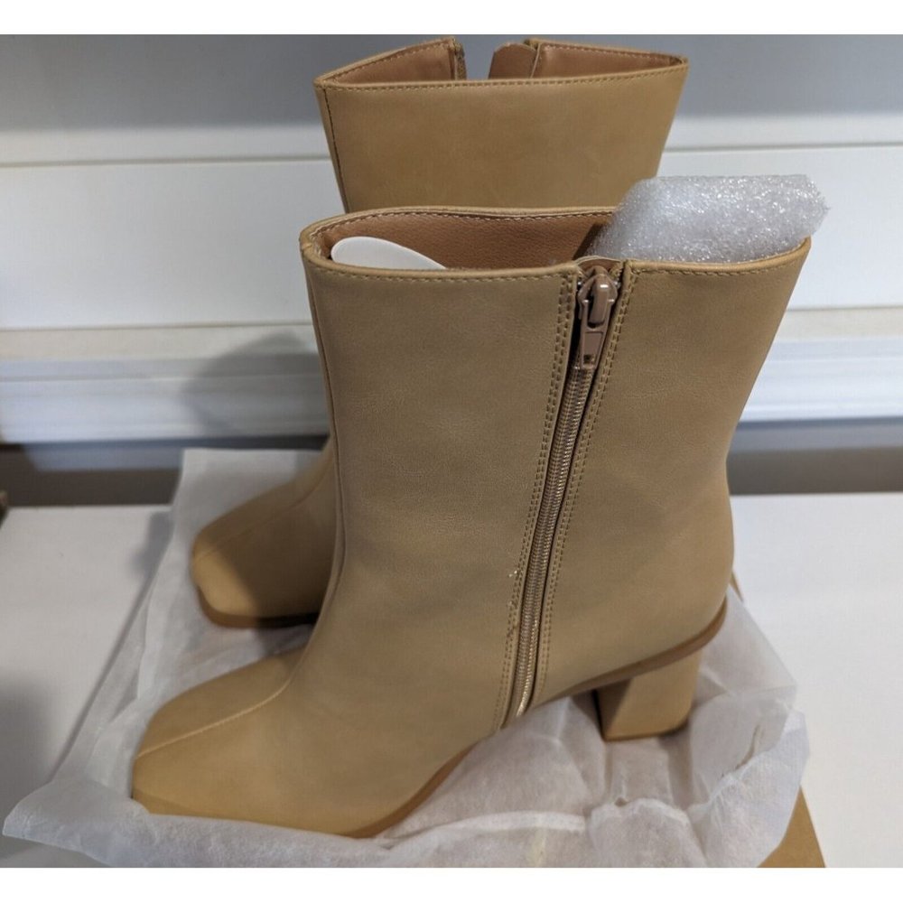 Coutgo Womens Square Toe Ankle Boots Low Block Chunky Heel Side Zipper  Sz 9.5